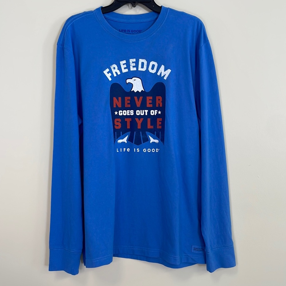 Life is Good Men's Freedom never goes out of style blue long sleeve t-shirt